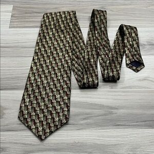 J. Garcia Men’s Silk Tie Yellow Green Brown Abstract Art Deco Necktie Office